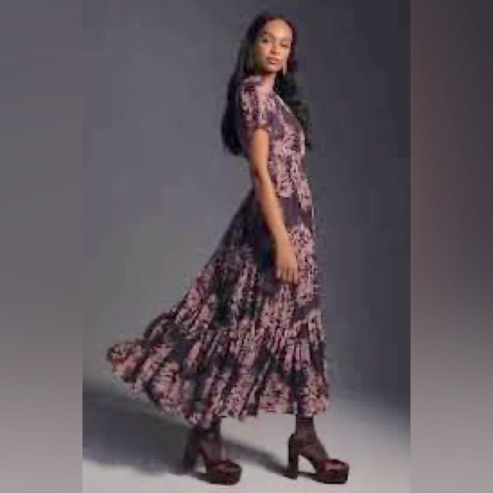 Anthropologie Somerset Maxi Dress Purple Floral, Small